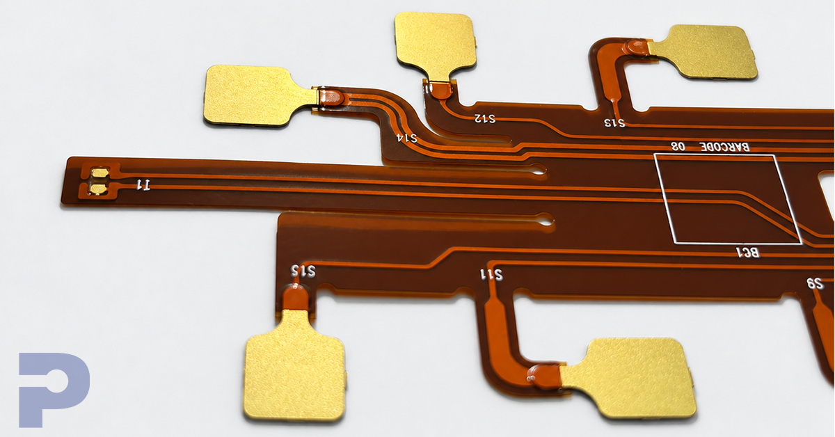 A image of a flex PCB with sculptured copper. 